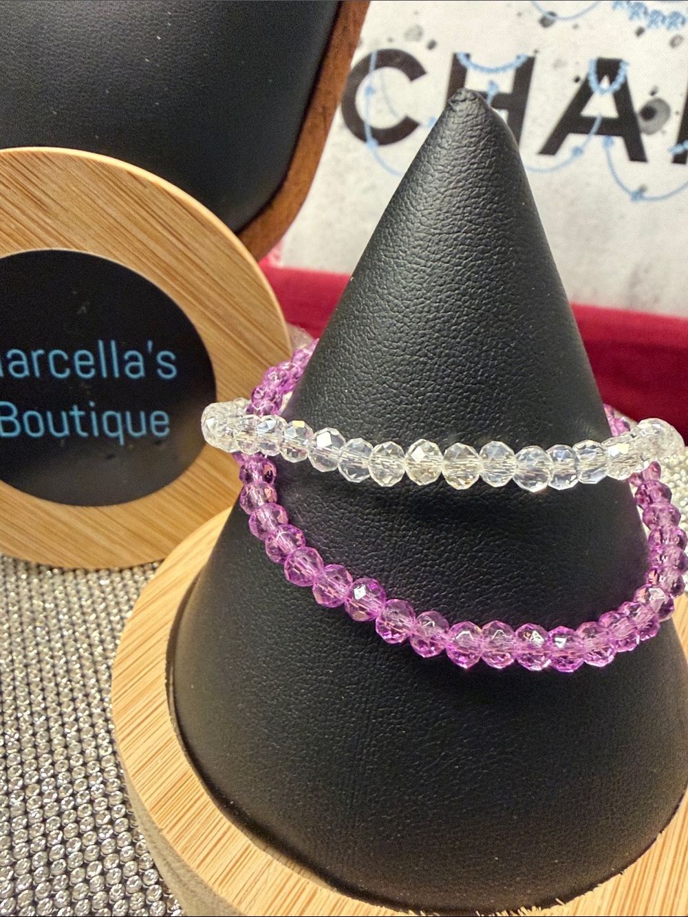 Crystal Bead Bracelet Duo — Purple & Clear Stretch Bracelets. 🆕